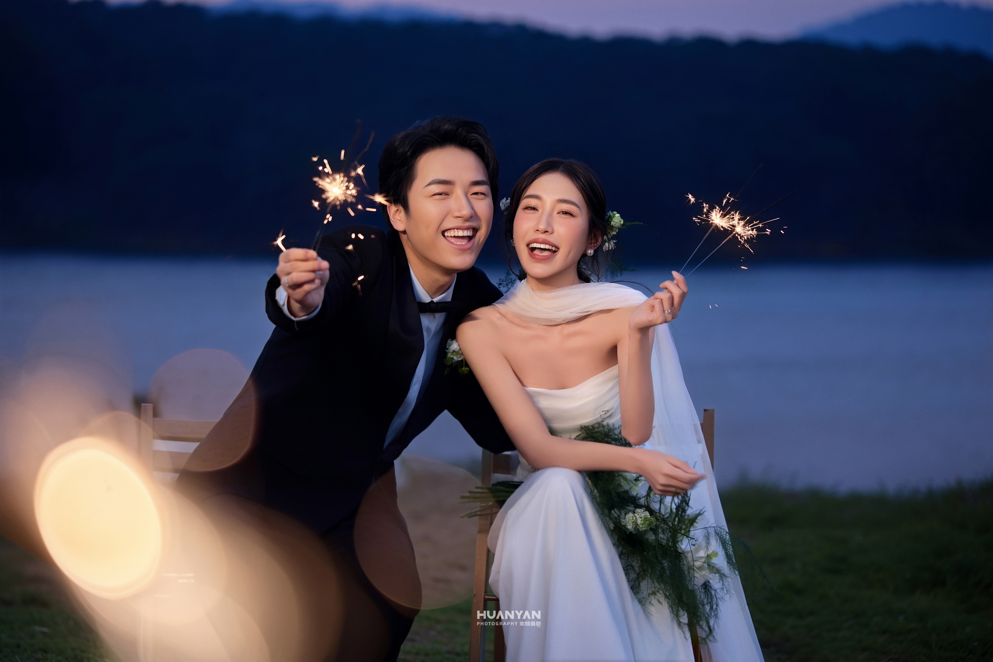湖边森系风婚纱照实拍（湖蓝暮色系列）