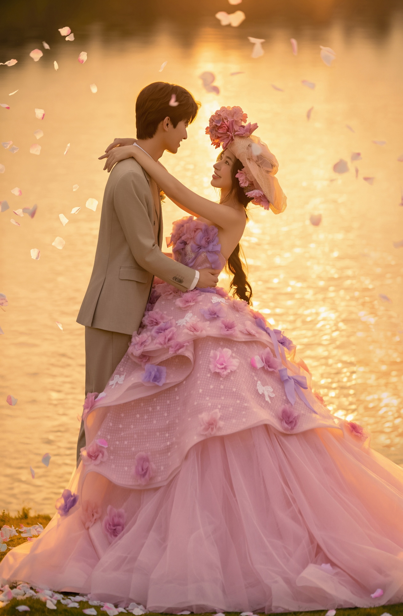 落日绯梦：简约风婚纱照夕阳实拍