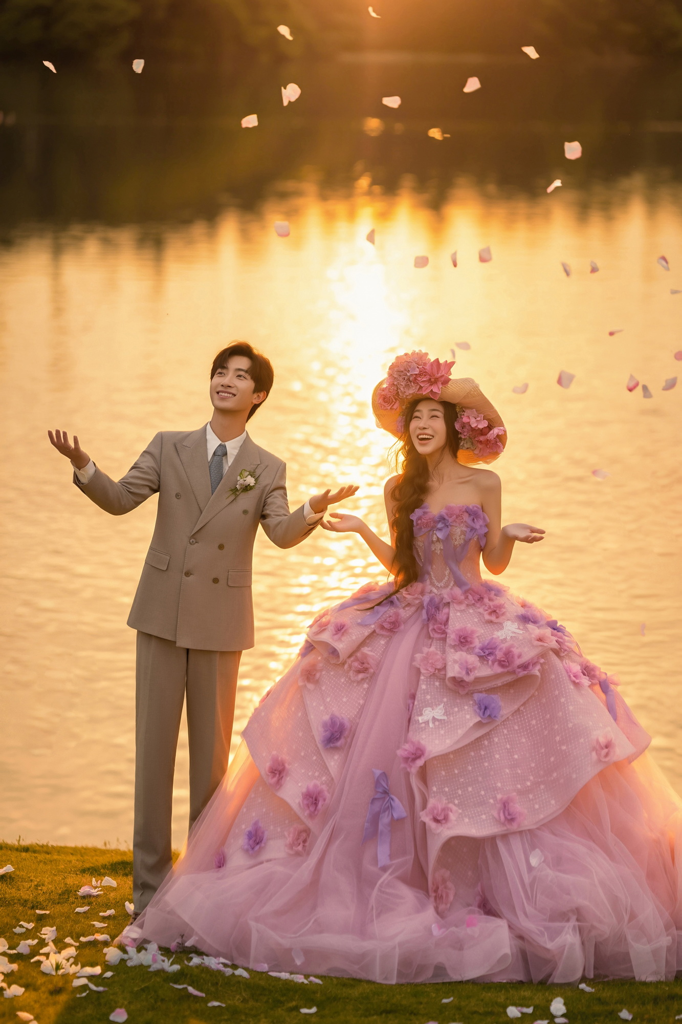 落日绯梦：简约风婚纱照夕阳实拍