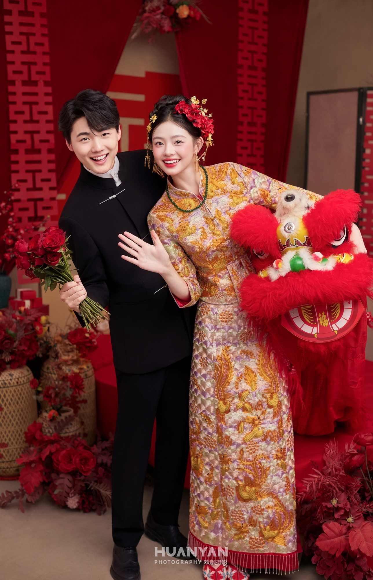 室内喜嫁风婚纱照实拍（金狮呈祥系列）