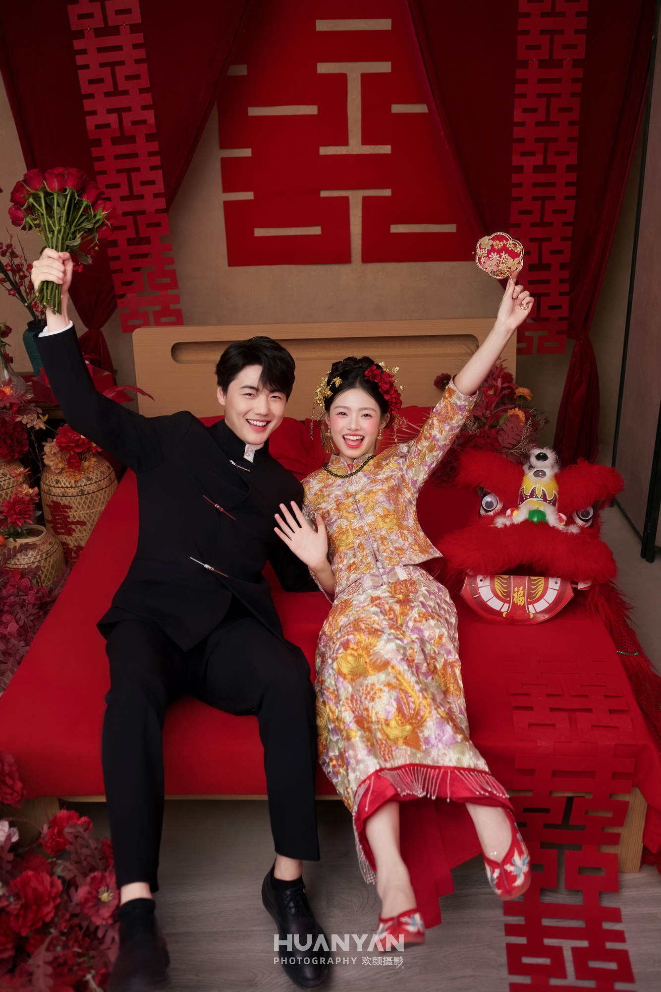室内喜嫁风婚纱照实拍（金狮呈祥系列）
